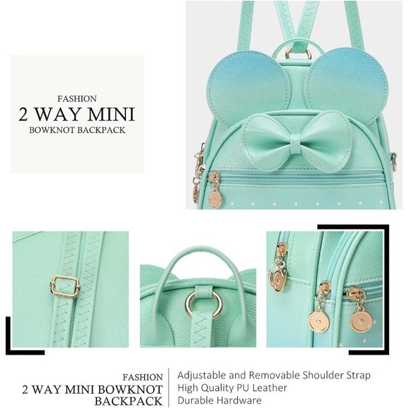 Bowknot Polka Dot Mini Backpack And Convertible Shoulder Bag Purse for Women - Picture 3 of 7